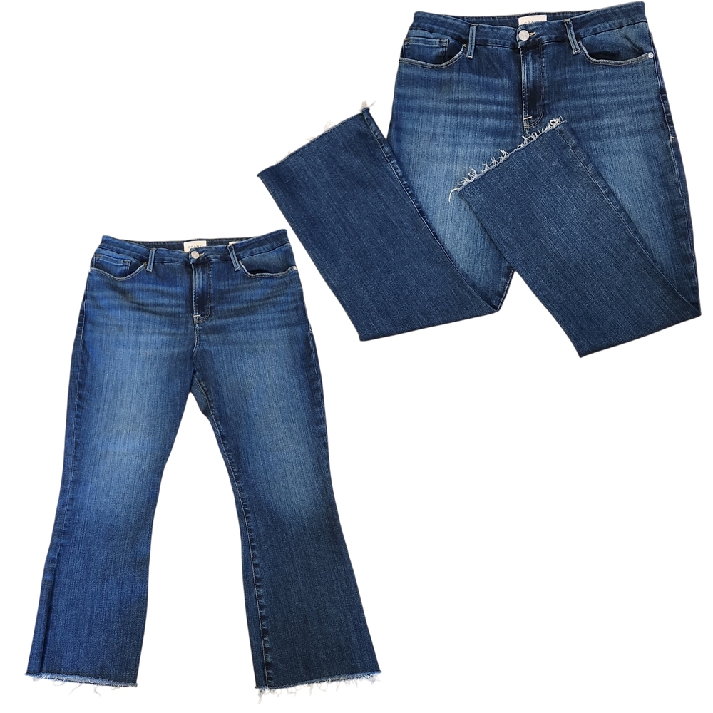 FRAME Women's 33 Le Crop Mini Boot High Rise Raw Hem Stretch Denim Blue Jeans